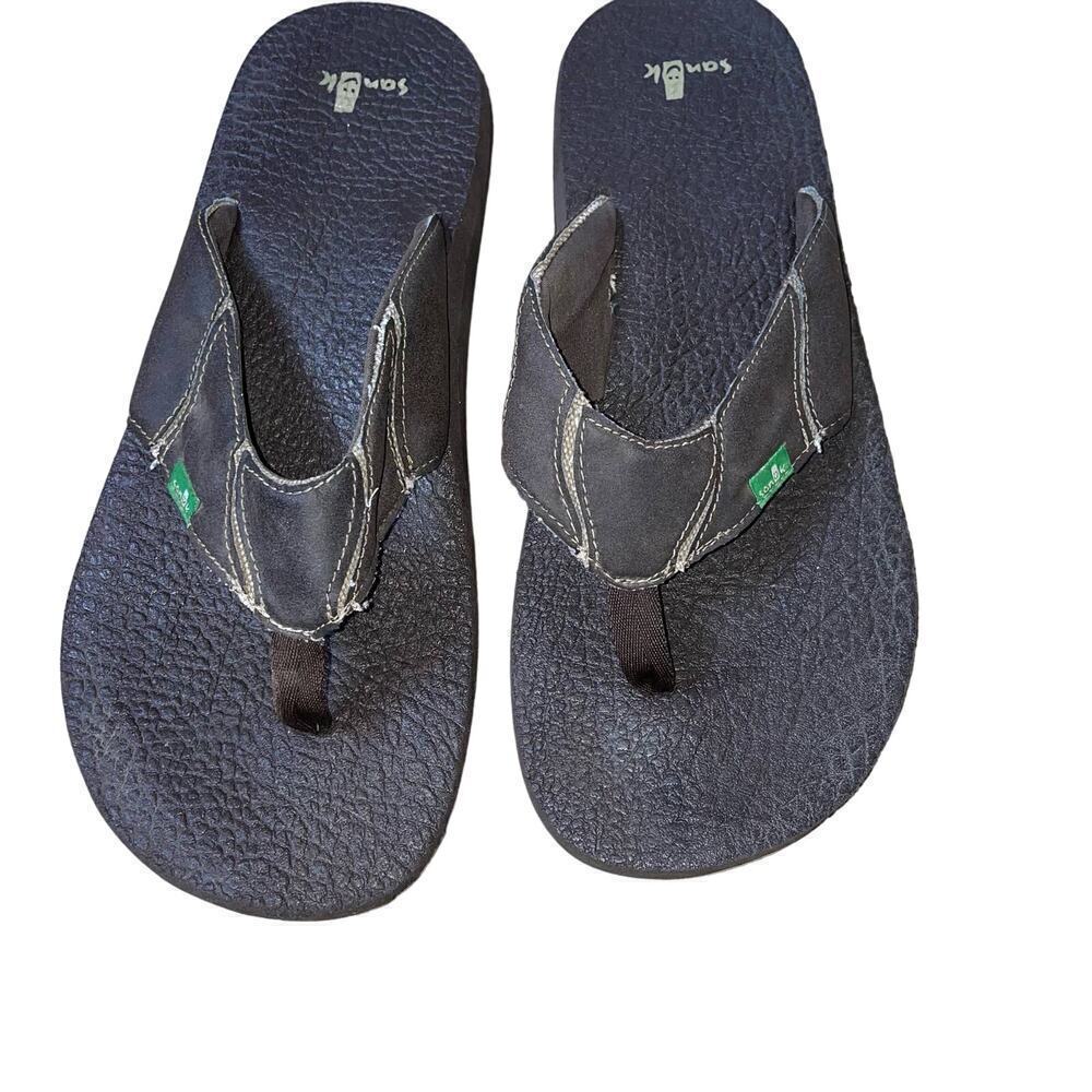 Sanuk men's flip flop brown leather thong sandal's SZ 12